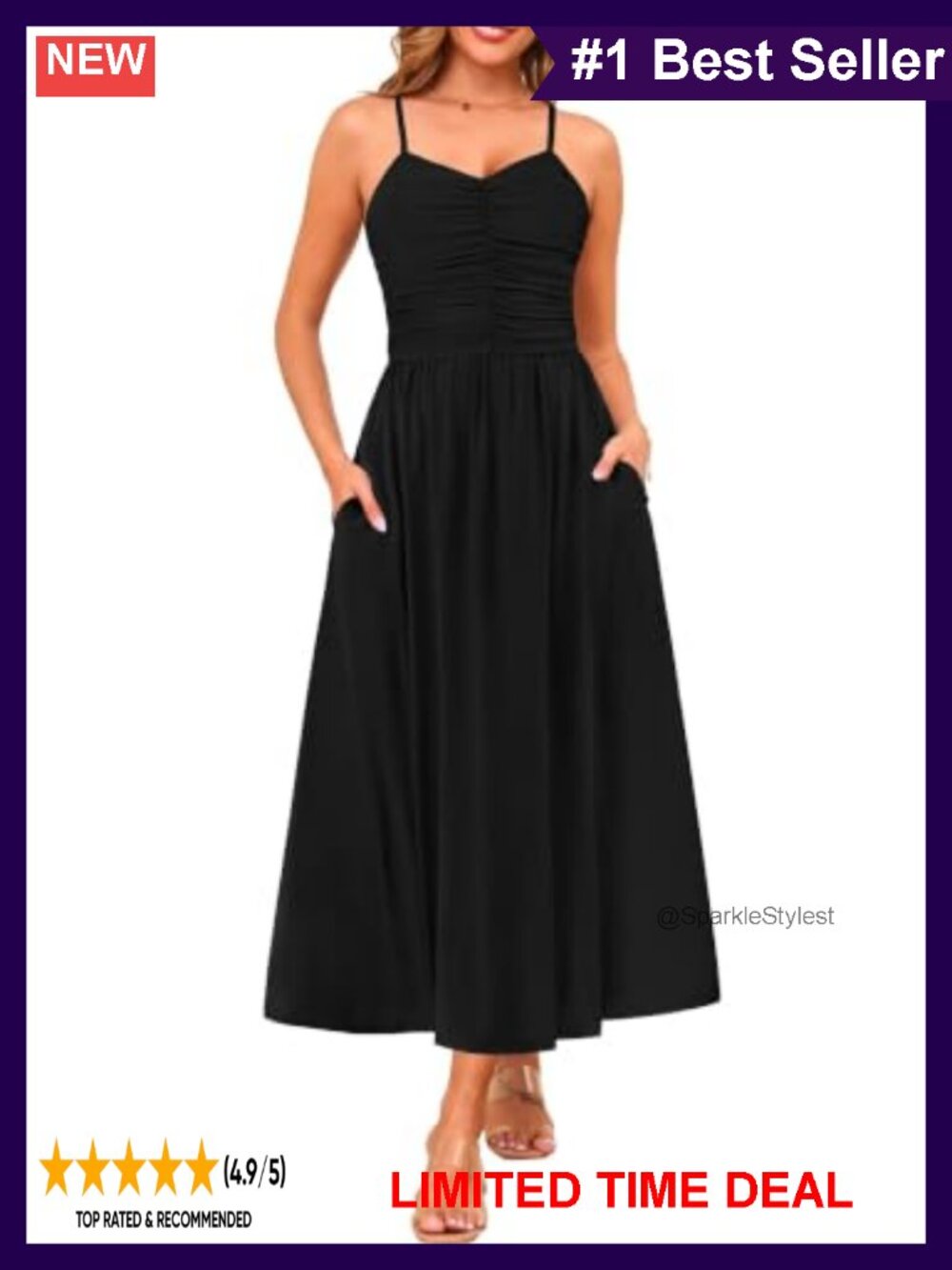 Women's Spaghetti Strap Ruched Maxi Sun Dress Backless Beach